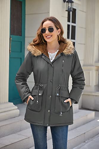 Grace Karin Womens Hooded Thicken Fleece Faux Fur Lined Parkas Coats For Skiing Gray 3Xl #TOP2