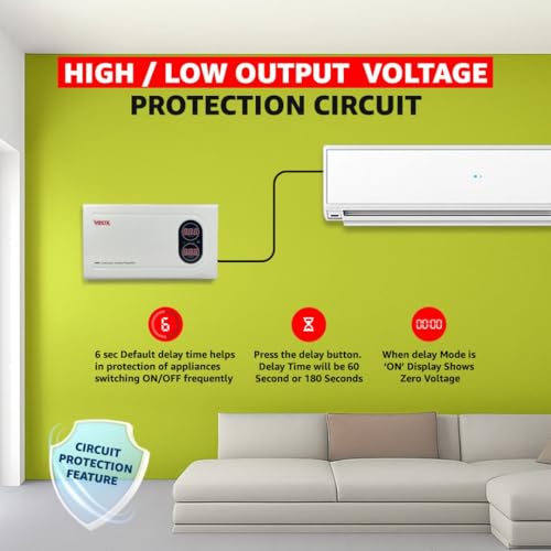 Image of Vosta VW4 4KVA Voltage Stabilizer for AC 1.5 Ton, Treadmill, TV and Other Home Appliances Comes with Copper Toroidal Coil, 4 Relays, Metal Body, Input 140V~260V Output 220V 1Year Warranty, LED Display