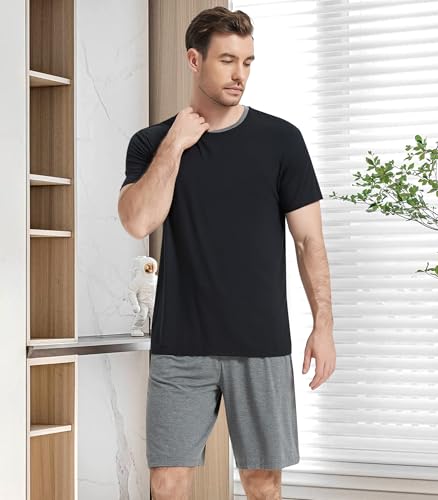 Image of NACHILA Men's Pajama Set, Cooling Bamboo Viscose Short Sleeve Top & Shorts