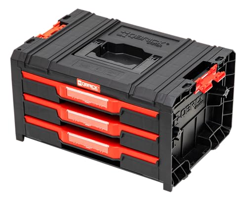 Qbrick System Werkzeugkoffer Werkzeugkasten Leer Werkzeugkiste PRO Drawer 3 Toolbox 2.0 Basic Schwarz Rot 450 x 310 x 244 mm