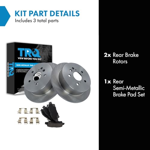 Image of TRQ Rear Brake Pad and Rotor Set Semi Metallic Solid Rotors | For 2004-2010 Toyota Sienna