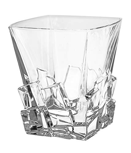 Barski - European Quality Glass - Crystal - Set Of 6 - Square Shaped - Double Old Fashioned Tumblers - Dof - 11.7 Oz. - With Ice Cubes Design - Glasses Are Made In Europe #TOP1