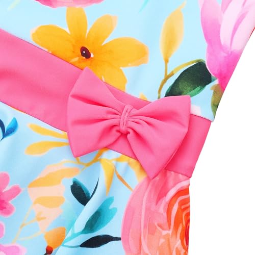 Image of Girls Swimsuit One Piece UPF 50+ Floral Skirted Bathing Suit Modest Beach Swim Dress 3-11 Years