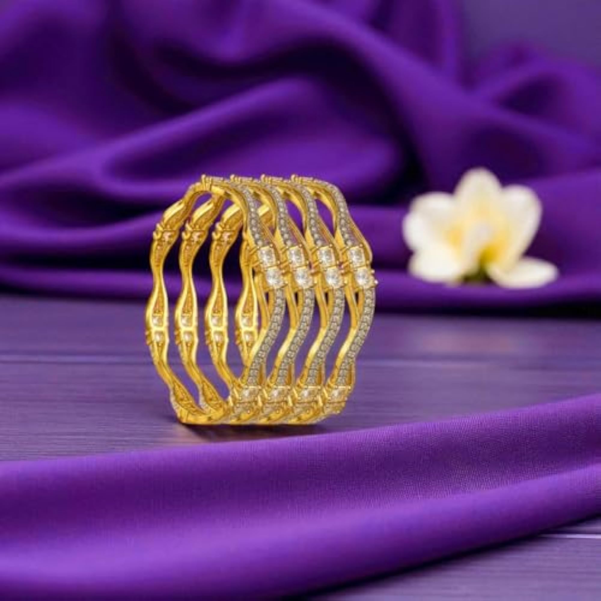 Women's Dual Tone Kada Set with Sparkling Stones