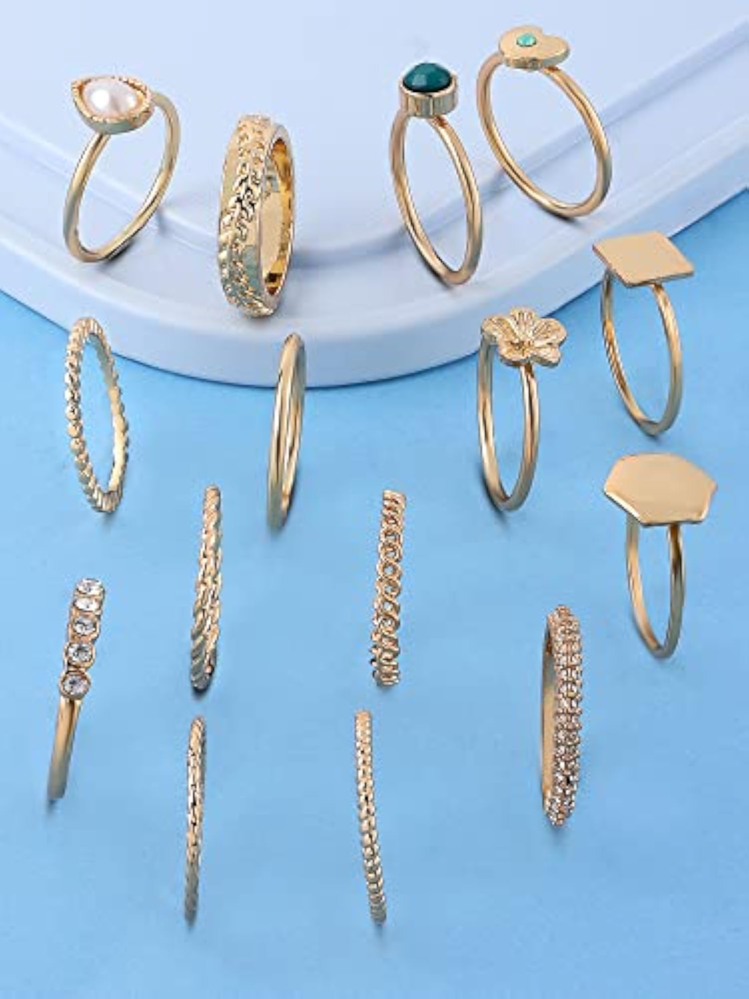 Set of 15 Contemporary Stackable Rings For Women