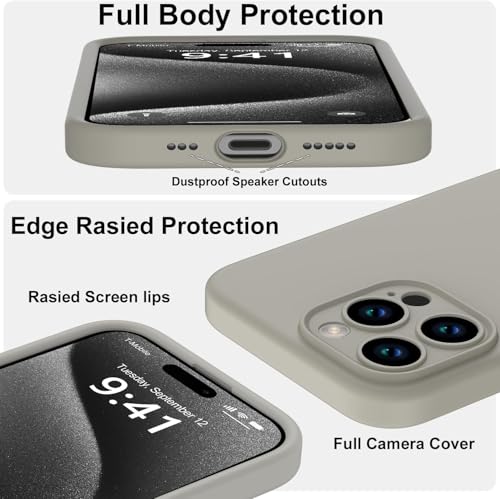 Image of DIZORO Compatible with iPhone 15 PRO MAX Camera Protection Case 6.7, Slim Liquid Silicone Case 3 Layers Full Covered Soft Gel Rubber Phone Case Protective Cover - Natural Titanium