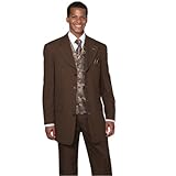 Milano Moda Single Breasted,Double Vent,High Fashion Suit with Matching Vest, Tie & Hankie 48Regular Brown