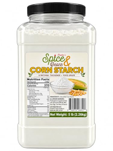 Corn Starch Powder 5 lb | Cornstarch Thickening Agent | Sauces, Gravies, Soups, Pie Fillings, Baking & Frying | Bulk Resealable Container | Dasher’s Spice & Beans