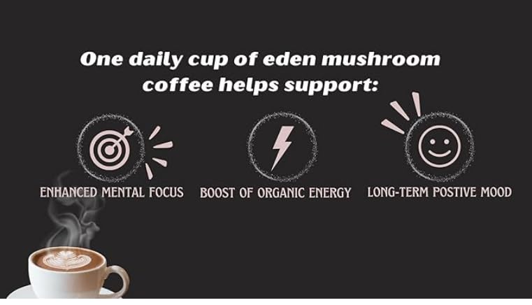 Miniatura 2 de Eden Coffee Co - Café instantáneo orgánico con melena de león y hongos chaga - Apoyo cerebral e inmunológico - Vegano y Keto - Antioxidantes y