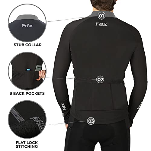 FDX Mens Cycling Jersey, Windproof Warm Winter Cycle Tops, Long Sleeves Water-Resistant Lightweight Thermal Bike Jacket, Windproof Bicycle Shirt for Riding, and Running(Grey, XL) - Image 2