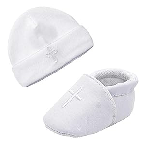 ESTAMICO Baby Newborn Soft Sole Shoes with White Embroidered Bib or Hat Set
