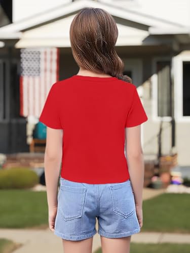 Image of VVNTY Girls American Flag Crop Tops Kids USA Crop Shirt Patriotic 4th of July Tops 5-14 Years