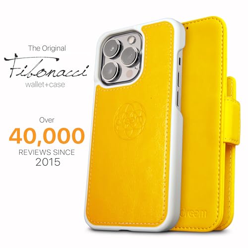 Image of dreem Fibonacci Compatible with iPhone 14 Pro Max Wallet case / 2-in-1 Shockproof case and Detachable Vegan Leather Folio, MagSafe Compatible, RFID Protection [Yellow]