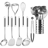 BEWOS 9 Piece Stainless Steel Kitchen Utensil Set - Cooking Utensils Set with Spatula and Utensil Holder, Heat Resistant & Dishwasher Safe, Non-Stick Friendly Kitchen Tools & Gadgets
