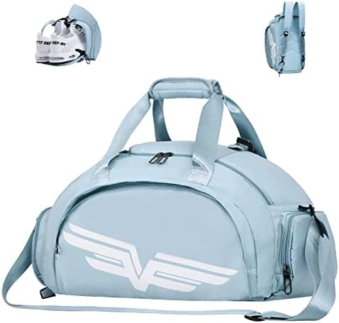 FIORETTO 30L Sports Gym Bag with Wet Pocket & Shoe Compartment, Water Repellent Weekend Hospital Overnight Bag for Women, Sports Holdall Backpack (Black+Blue)