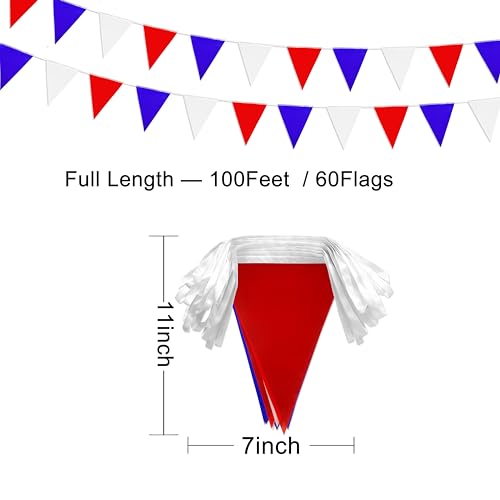 LoveVC 100 Feet Red Blue White Pennant Banner Flags String Triangle Bunting Flag for 4th of July Kids Birthday Wedding Outdoor Garden Hanging Festivals Decoration,60 Pcs by LoveVC - Image 2
