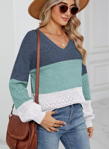 Image of JOCAFIYE Womens Sweaters Casual Long Sleeve V Neck Pullover Sweater Tops