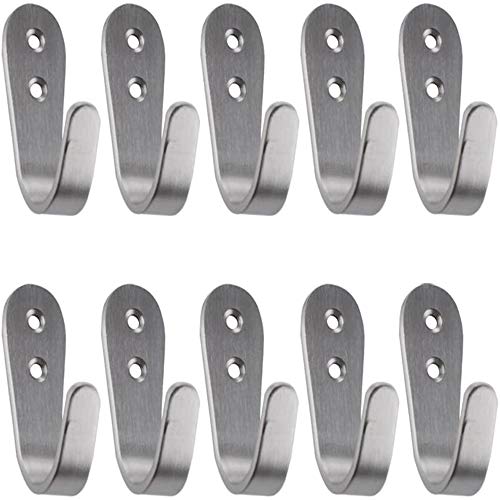 Youery Percha de Pared Ganchos，Ganchos de Pared Individuales 10 Piezas Ganchos para Toallas de baño del Acero Inoxidable Colgador de Abrigo Sombrero en Cocina y Oficina con Tornillo