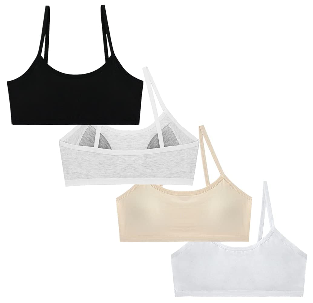 NALACALTeen Girls' Training Bra, Seamless Cotton Cami Wireless Bras Elastic Thin Shoulder Straps, Soft, Comfortable and Breathability(4 Pack)