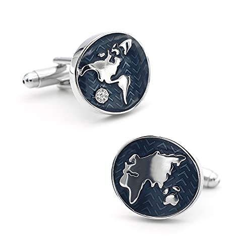 iGame Vintage Cuff Links Blue World Map Globe Design Quality Brass Material Cuff-links for Men with Gift Box