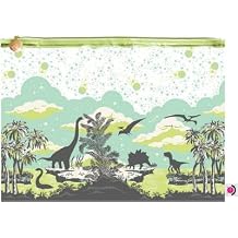 Tula Pink Meteor Clear Plastic Zipper Project Bag, Large 18 x 13 inches, with whimsical Dinosaurs Design for Sewing, Quilting or other Storage Use, Green/clear, TPXLBAG2