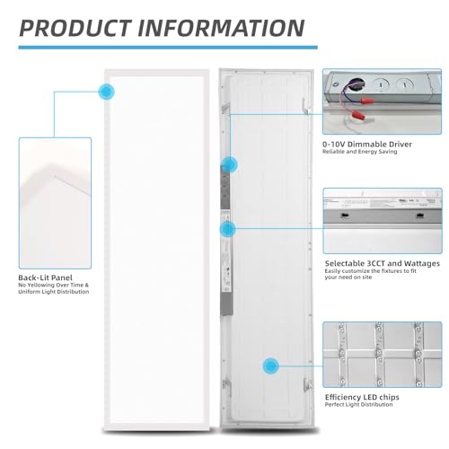 Art3d 2 Pack 1x4 FT LED Flat Panel Light, 3CCT Selectable Color Temperature 3000K/4000K/5000K, 0-10V Dimmable 5500LM Flush Mount Ceiling Light, 20W/30W/40W Drop Ceiling Light, UL&ETL Listed by Art3d - Used condition - Image 3