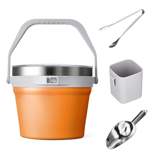 COKTIK 7L Vacuum Insulated Ice Bucket with Lid and Scoop& Tongs，Large capacity Stainless Steel Beverage Bucket for Cocktail, Champagne, Wine, Beer，Large Parties（Orange Suit） by COKTIK - Used condition - Image 6