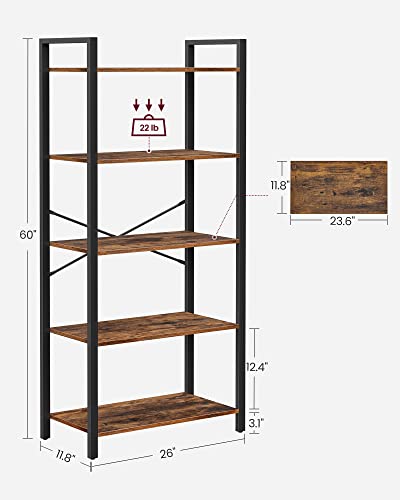 Vasagle Alinru Bookshelf, Bookcase, 5-Tier Storage Rack With Steel Frame, For Living Room, Office, Study, Hallway, Industrial Style, Rustic Brown And Black Ulls061B01 #TOP2