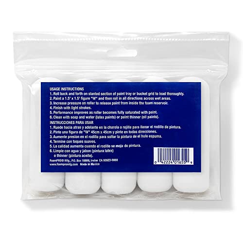 Foampro 163-P, 165-5 | 4” Fine Finish Foam Roller Refills (5 Pack) | Foam Paint Roller Covers | Home Painting Supplies & Paint Tools #TOP1