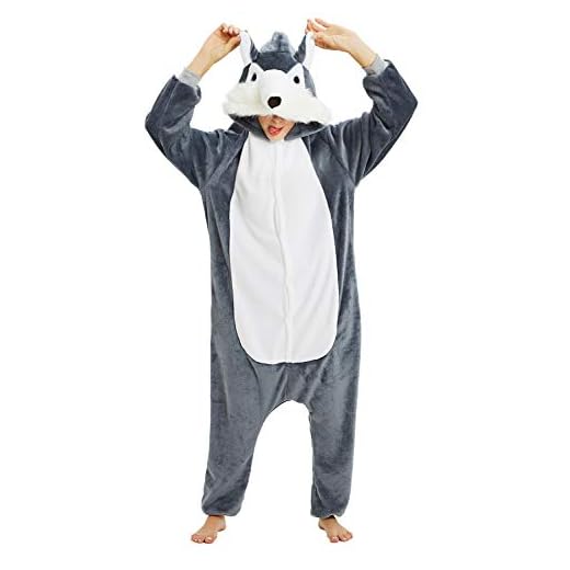 Mescara Combinaison pyjama licorne costume de cosplay avec capuche en flanelle pour adulte Unisexe - Gris - Small