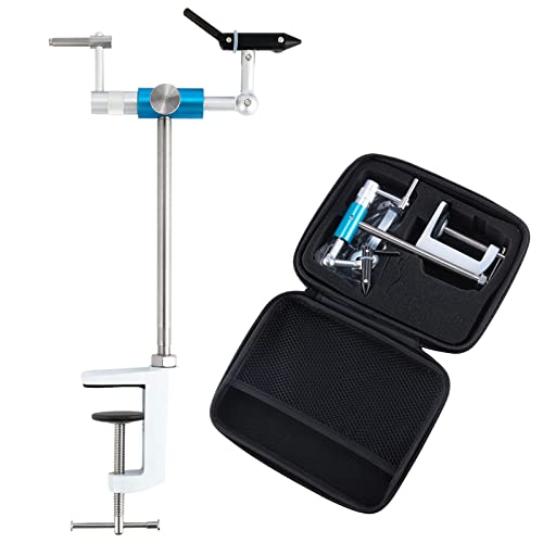 Dr.fish Rotary Fly Tying Vise Aluminum Alloy Fly Vise With Portable Bag, 360 Degree Rotation Ultra Light Fly Tying Tools Jig Tying Vise C-Clamp Mount Flexible Fly Fishing Vise Kit #TOP6