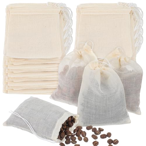 50PCS Tea Bags Empty 8x10cm Muslin Drawstring Spice Bags for Cooking Soup, Reusable Tea Bags for Loose Tea, Small Cheese Cloth Cotton Tea Filter Bags for Straining, Unbleached Cheesecloth Sachet Bag