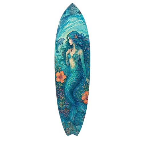 JennyGems Mermaid Surfboard Wall Art | Weatherproof PVC Coastal Decor