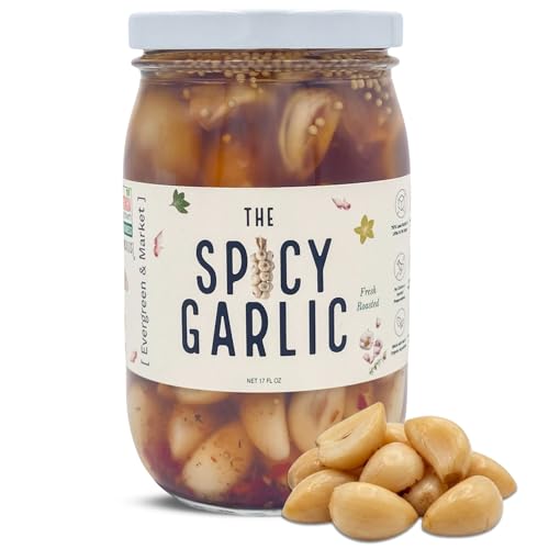 [PICKLES] - Bold Spicy Pickled Garlic - Zesty Roasted Garlic Pickles - Hot Gourmet Pickle for Taco, Burger, Salads, Sandwiches, Charcuterie & Bloody Mary Topping - 2 Years Shelf Life - 17oz Glass Jar