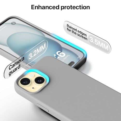 Image of Vaku Luxos Silicone Back Cover Case For iPhone 15 Plus Shockproof Scratch Resistant Slim Fit Protective Design Military-Grade Protection Support Mag-Safe Wireless Magnetic Charging-Grey