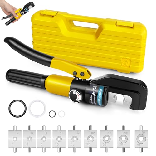 Hydraulische Crimpzange Draht Batterie Kabelschuh Terminal Crimpzange 9 Dies 4-70mm² 100KN Hydraulische Crimper Set Crimpzange 9 Schneideisen für Kupfer Aluminium Kabelschuhe