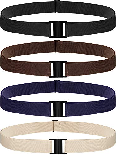 4 Pieces Women Elastic Stretch Belt Invisible No Show Waist Belt With Flat Buckle (Black Blue Khaki Coffee) #TOP19