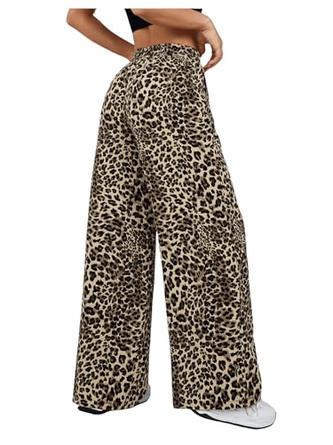 Milumia Women's Leopard Print Elastic Waisted Wide Leg Long Pants Trousers2