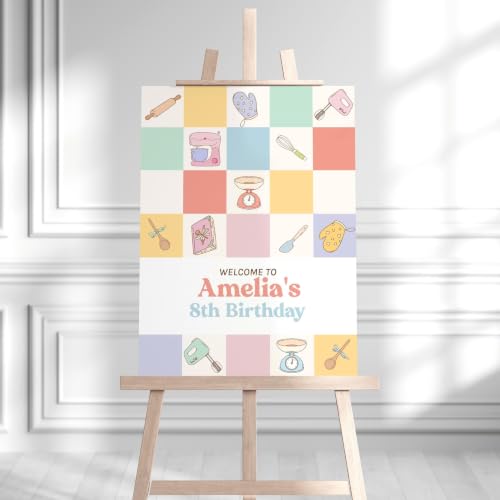Welcome To Pastel Checkerboard Baking Birthday Party Welcome Sign