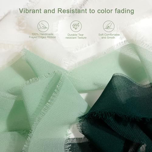 1.5" x 7 Yd 3 Rolls Soft Silk Ribbon Green Cream Ribbons Handmade Frayed Edges Ribbons for Gifts Wrapping Invitations Greeting Card Bouquets Party Ribbon Decorations by TUYOHW - Used condition - Image 2