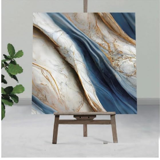 Image of INFINITY DECOR Dark Blue Marble UV Wall Panels | Golden & Cream 3D Design | Self Adhesive Waterproof Sheets | 60x60 cm | Pack of 5 | Peel & Stick, Easy Clean
