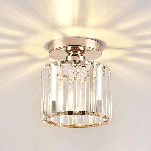 ZtuoYong Crystal Ceiling Light, Crystal Semi Flush Mount Ceiling Light