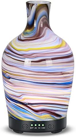 Toleker Essential Oil Diffuser Aromatherapy Ultrasonic Humidifier Art Glass with 7 Colors Lights Changing, Waterless Auto Shutdown, 4 Time Setting for Home Office Room 120ml (Color Stripe)