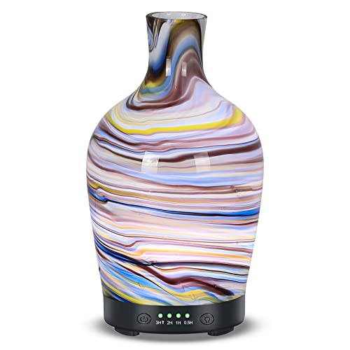 Toleker Essential Oil Diffuser Aromatherapy Ultrasonic Humidifier Art Glass With 7 Colors Lights Changing, Waterless Auto Shutdown, 4 Time Setting For Home Office Room 120Ml (Color Stripe) #TOP18