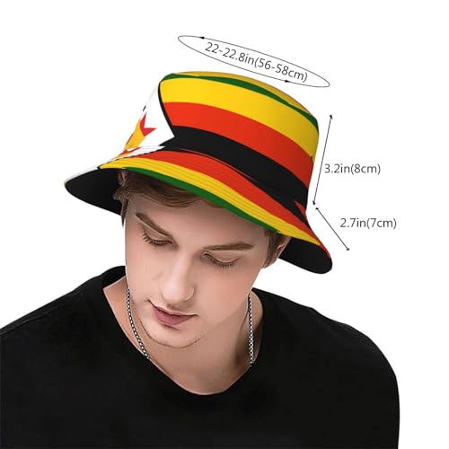 Flag of Zimbabwe Adult Unisex Sunshade Bucket hat, Non-Shrinking, Lightweight, Breathable, Foldable, Easy to Store Black3