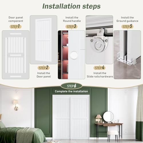 Image of FREDBECK White Sliding Closet Door 64x80(Double 33inch),Bypass Door H Frame