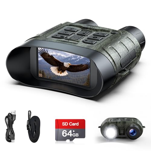 Night Vision Goggles, 4K Night Vision Binoculars, 112MP Infrared Binoculars, 12X Digital Zoom 5000mAh Rechargeable Battery with 64GB Card, External Flashlight 1500ft View Range Tech Gadgets Telescope by HOTPEAK - Used condition - US$54.34