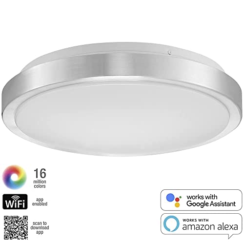 Maxxima Luvoni 13 In. Smart Wifi Led Round Flush Mount Ceiling Light Fixture, Dimmable, Cct 2000K-5000K, 1500 Lumens, Works With Google Assistant And Alexa #TOP2