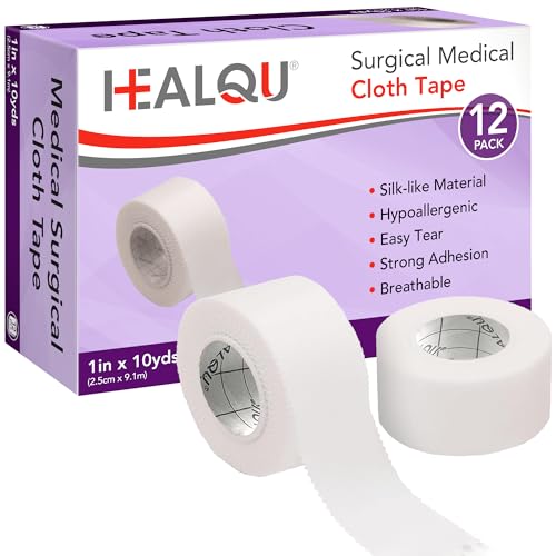Healqu Silk Like Medical Tape - Durable Cloth Medical Tape - 1 in x 10yd - Surgical Tape Woven for Strongly Holding Large Dressings Securing Splints and Ideal for Long-Term Care (1x10yd (12 Pack))
