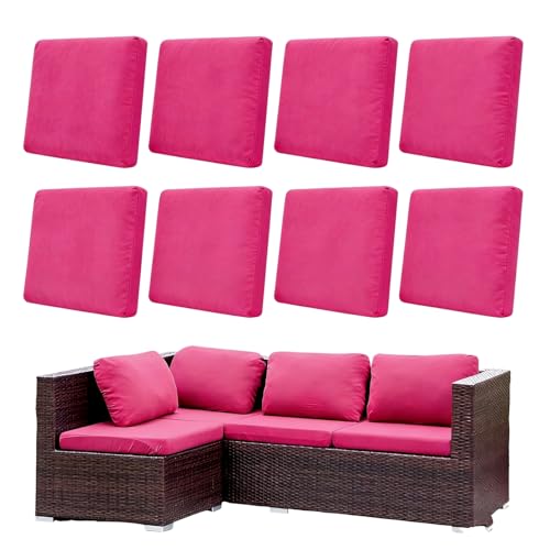 Morbuy 8 Pack Elastic Outdoor Cushion Covers Water Resistant Garden Seat Cushion Covers Replacement Patio Furniture Cushion Slipcovers for Rattan Corner Sofa (Hot Pink)